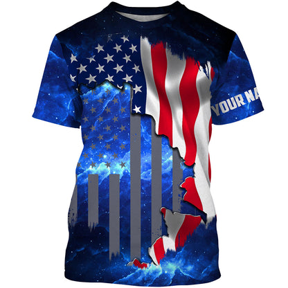 Frenzidea American Flag Universe Patriotic Custom Name All Over Print Shirts - Personalized Fishing Gift