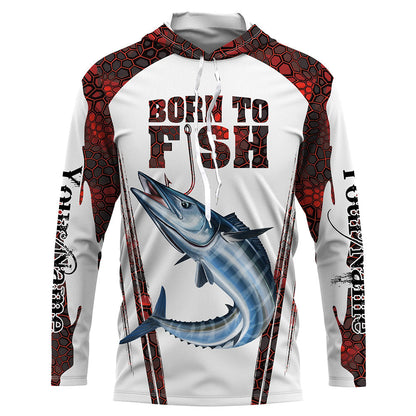 Frenzidea "Born To Fish" Wahoo Fishing Red Camo Custom Name   Long Sleeve Fishing Shirts