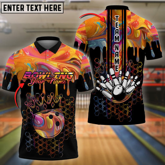 Frenzideas Bowling And Pins Crown Hexagon Pattern Customized Name 3D Shirt (4 Colors)