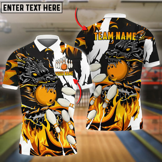 Frenzideas Bowling And Pins Dragon Flame Pattern Customized Name 3D Shirt ( 6 Colors)