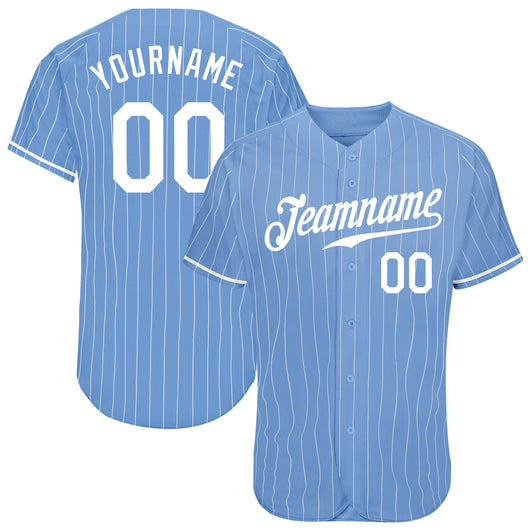 Frenzidea Custom Light Blue White Pinstripe White Authentic Baseball Jersey