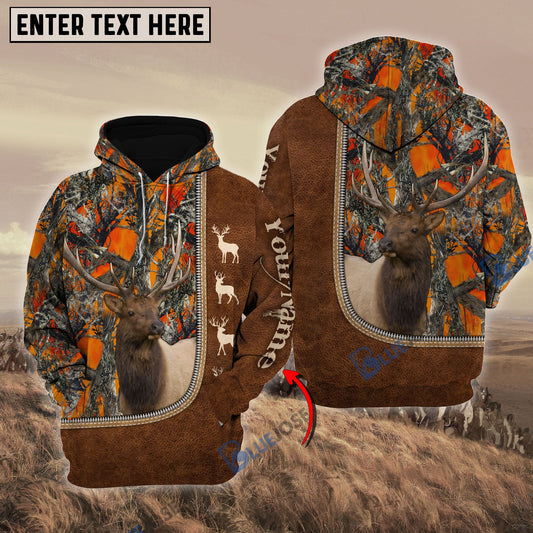 Frenzidea Personalized Name Elk Happiness Hunting Orange Pattern 3D Hoodie
