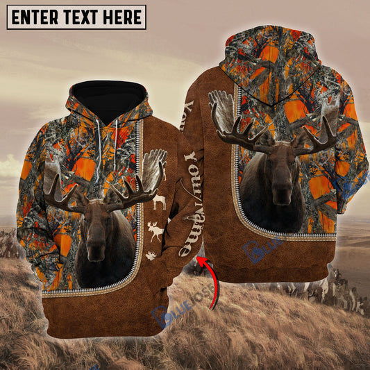Frenzidea Personalized Name Moose Happiness Hunting Orange Pattern 3D Hoodie