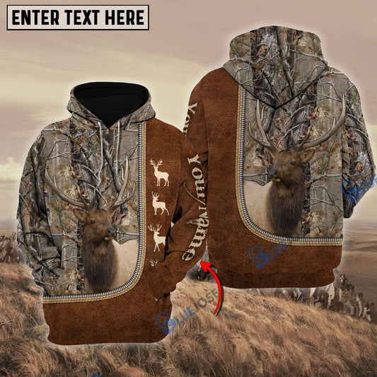 Frenzidea Personalized Name Elk Happiness Hunting Brown Pattern 3D Hoodie