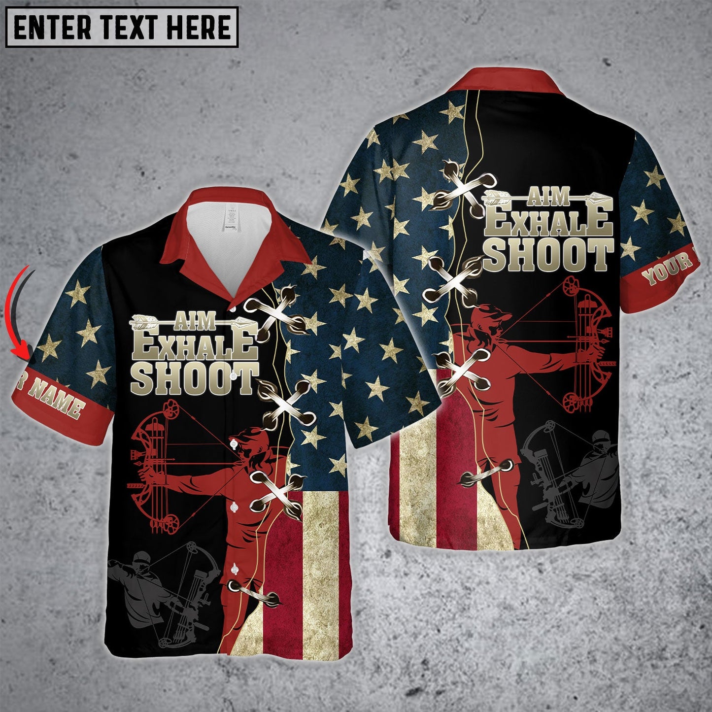 Frenzidea American Archery Aim Exhale Shoot Hawaiian Custom Name Hawaiian Shirt
