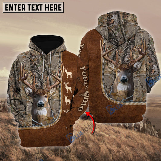 Frenzidea Personalized Name Deer Happiness Hunting Brown Pattern 3D Hoodie