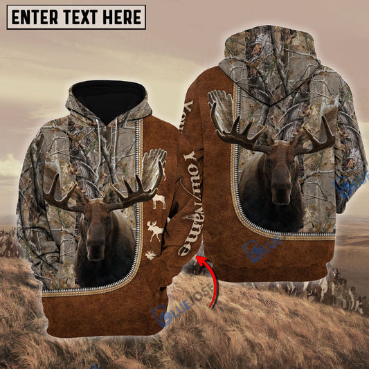 Frenzidea Personalized Name Moose Happiness Hunting Brown Pattern 3D Hoodie