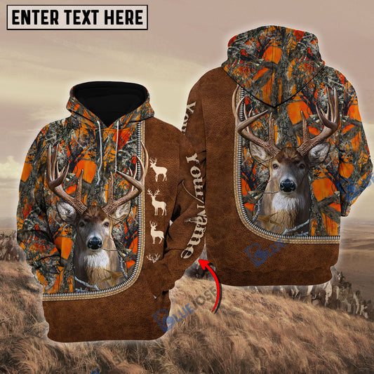 Frenzidea Personalized Name Deer Happiness Hunting Orange Pattern 3D Hoodie