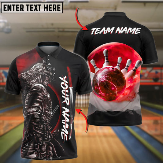 Frenzideas Bowling And Pins Red Moon Samurai Customized Name 3D Shirt (4 Colors)