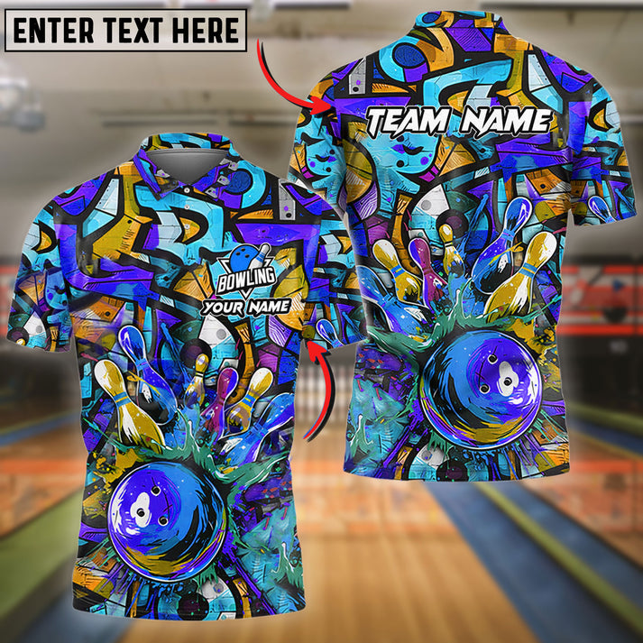 Frenzideas Bowling And Pins Graffiti Colorful Personalized Name, Team Name 3D Shirt (4 Colors)