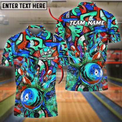 Frenzideas Bowling And Pins Graffiti Colorful Personalized Name, Team Name 3D Shirt (4 Colors)