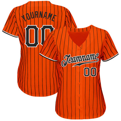 Frenzidea Custom Orange Black Pinstripe Black-White Authentic Baseball Jersey