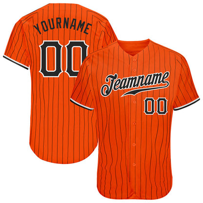 Frenzidea Custom Orange Black Pinstripe Black-White Authentic Baseball Jersey