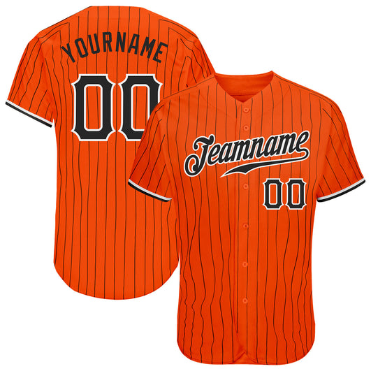 Frenzidea Custom Orange Black Pinstripe Black-White Authentic Baseball Jersey