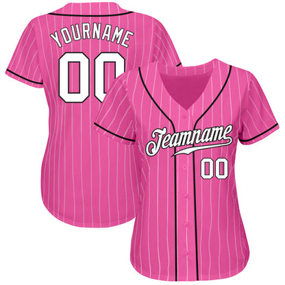 Frenzidea Custom Pink White Pinstripe White-Black Authentic Baseball Jersey