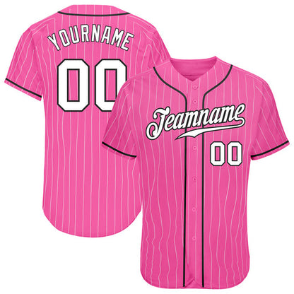 Frenzidea Custom Pink White Pinstripe White-Black Authentic Baseball Jersey