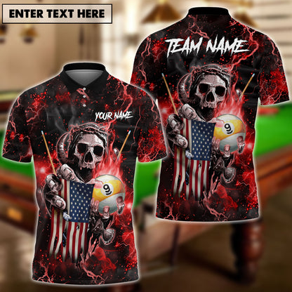 Frenzidea Billiards Ball 9 Fire Skull US Flag Personalized Name, Team Name Unisex Shirt ( 6 Colors )