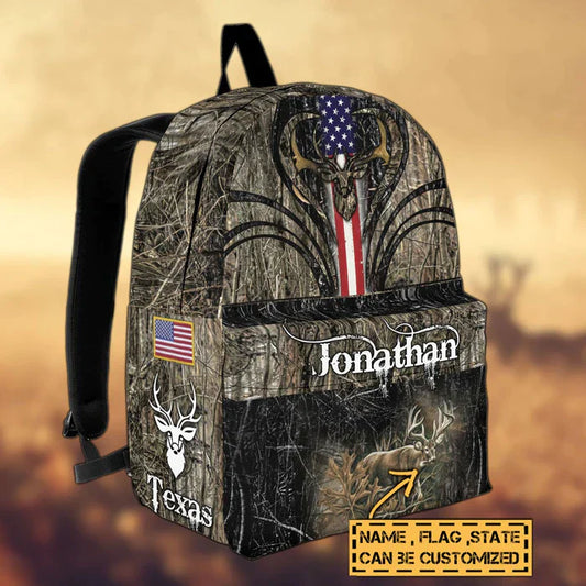 Frenzidea Deer Hunting Name State & Flag Personalized Backpack