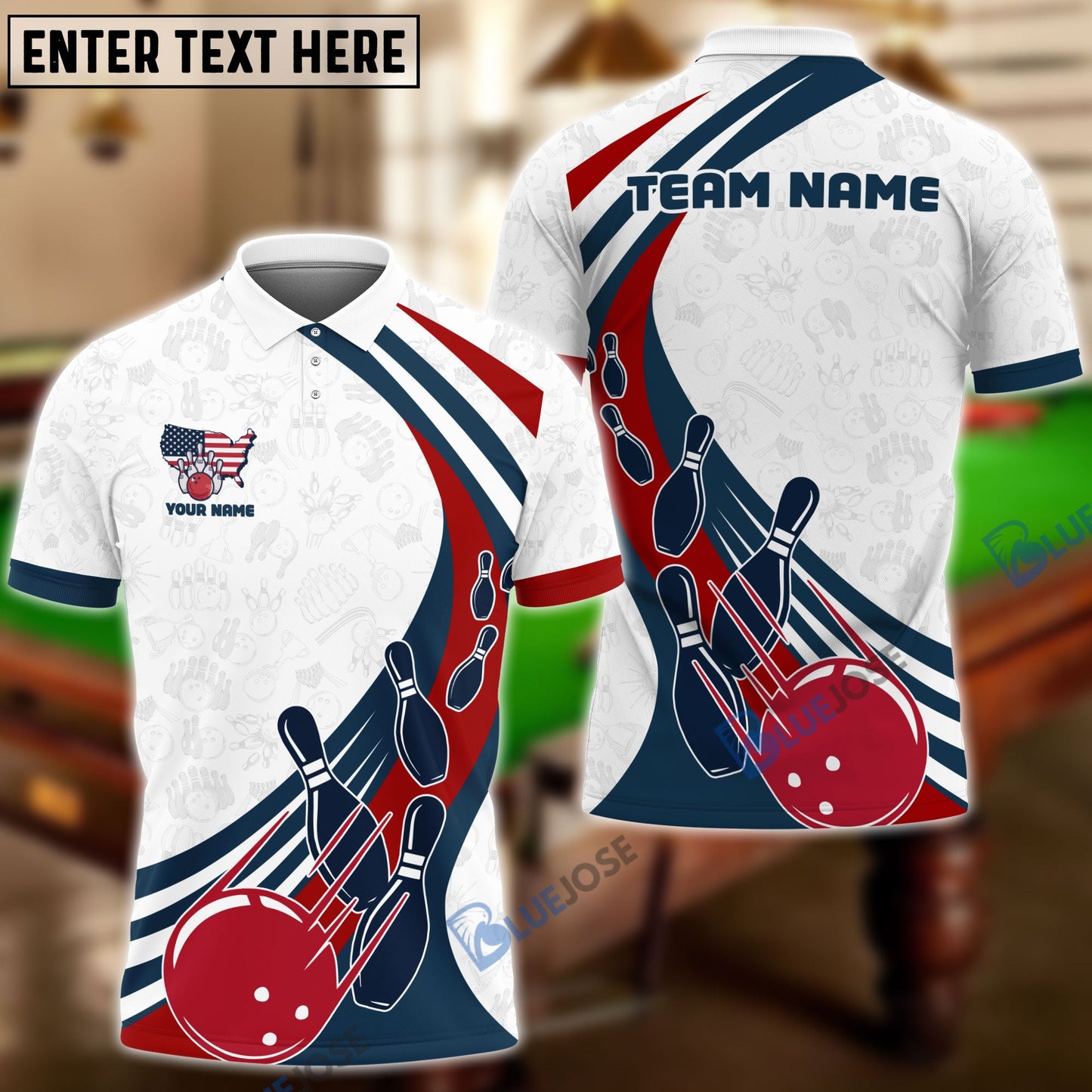 Frenzidea Bowling And Pins American Flag Star Customized Name 3D Shirt