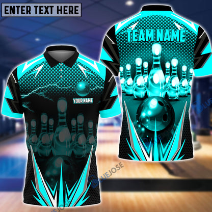 Frenzideas Thunder Bowling and Pins Multicolor Personalized Name Team Name 3D Shirt (6 Colors)