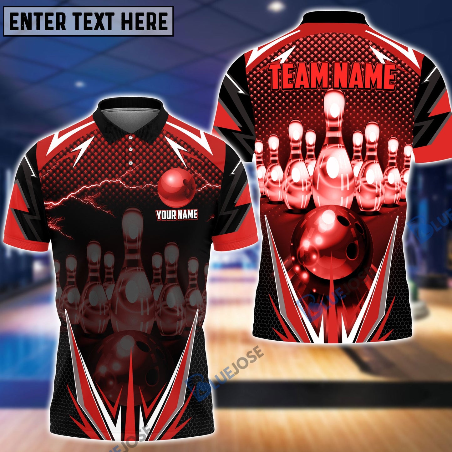 Frenzideas Thunder Bowling and Pins Multicolor Personalized Name Team Name 3D Shirt (6 Colors)