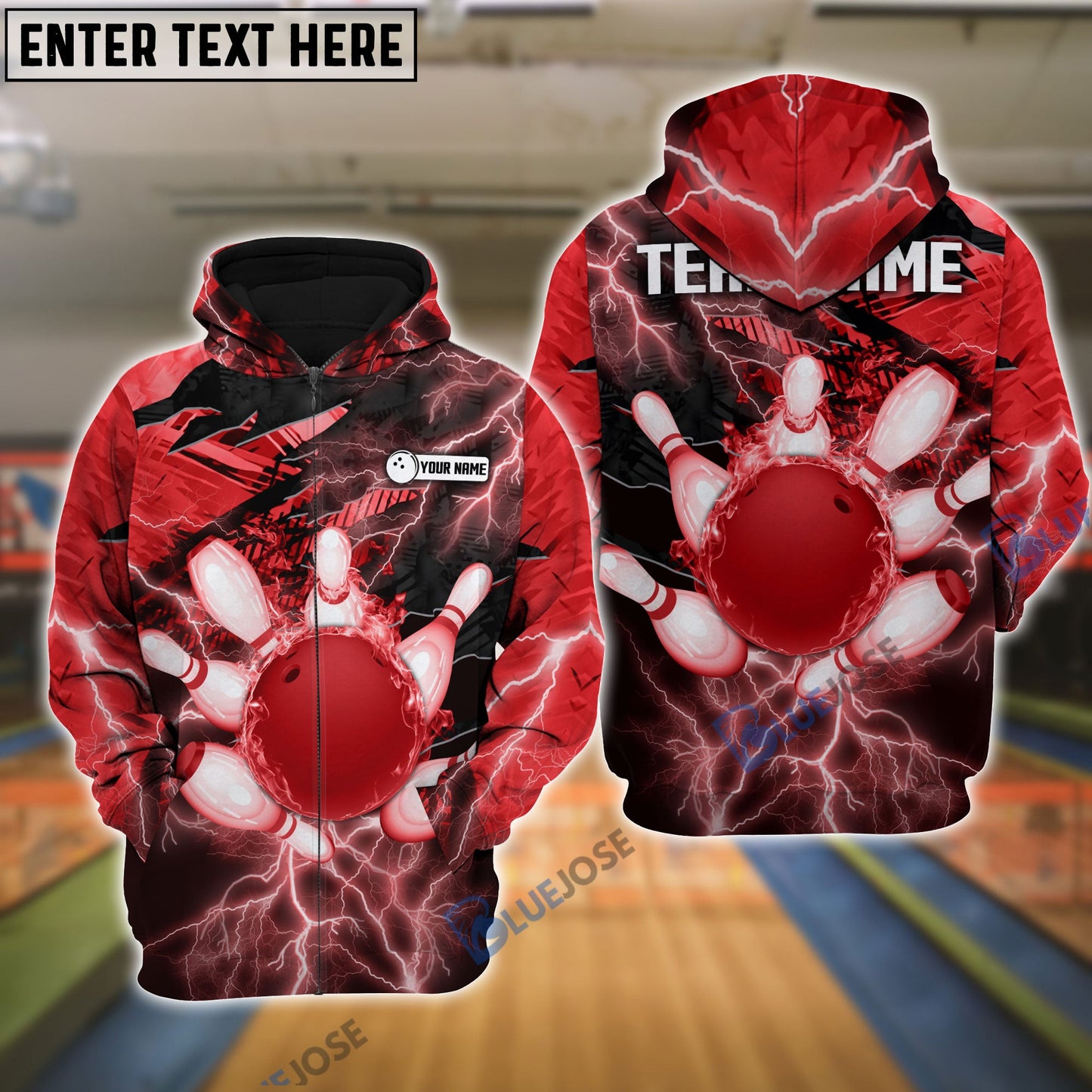 Frenzideas Thunder Power Bowling And Pins Personalized Name Team Name 3D Shirt