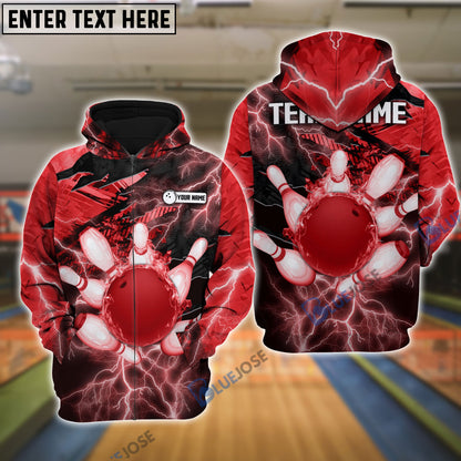 Frenzideas Thunder Power Bowling And Pins Personalized Name Team Name 3D Shirt
