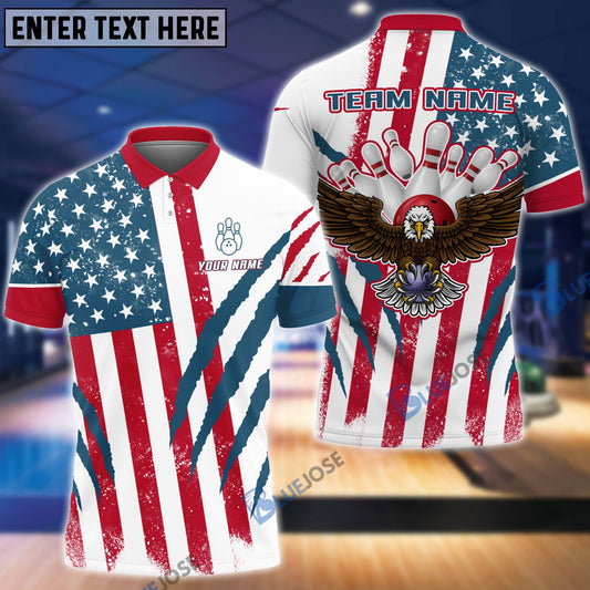 Frenzideas US Flag Eagle Bowling and Pins Customized Name, Team Name 3D Shirt