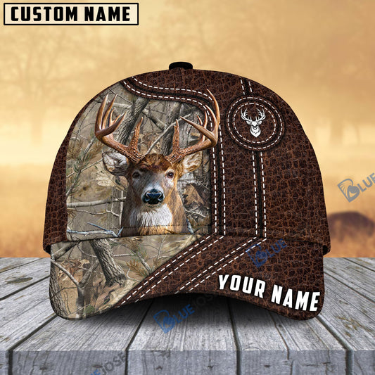 Frenzidea Deer Hunting Premium Leather Pattern Personalized Name Cap (4 Colors)