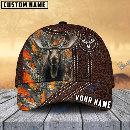 Frenzidea Moose Hunting Premium Leather Pattern Personalized Name Cap (4 Colors)
