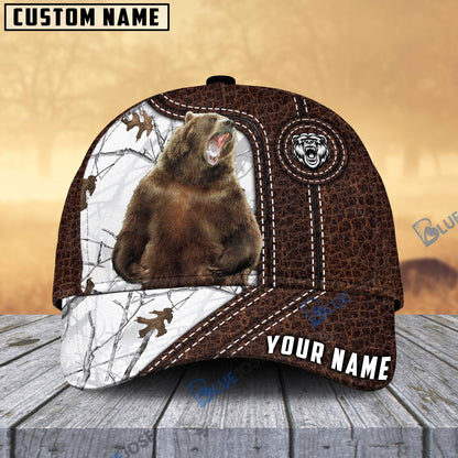 Frenzidea Bear Hunting Premium Leather Pattern Personalized Name Cap (4 Colors)