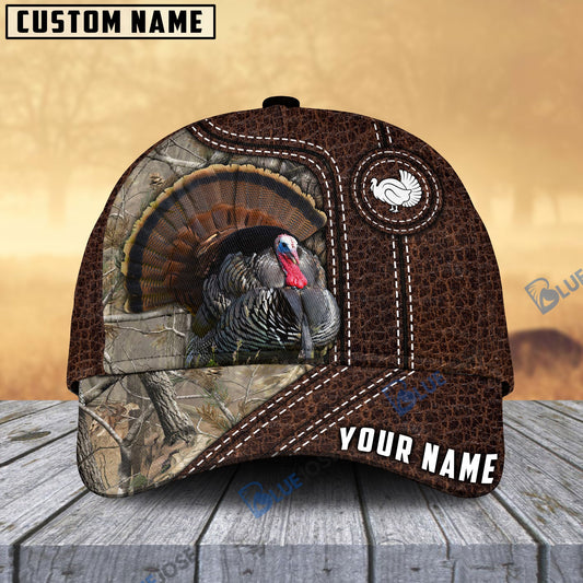Frenzidea Turkey Hunting Premium Leather Pattern Personalized Name Cap (4 Colors)