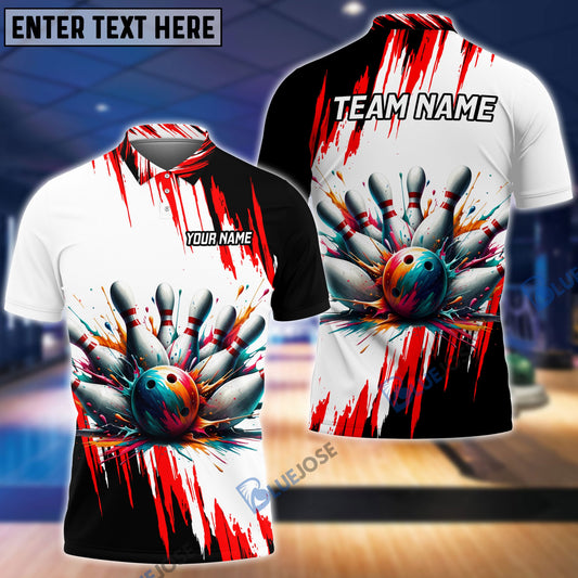 frenzideas Bowling And Pins Black Red Customized Name 3D Shirt