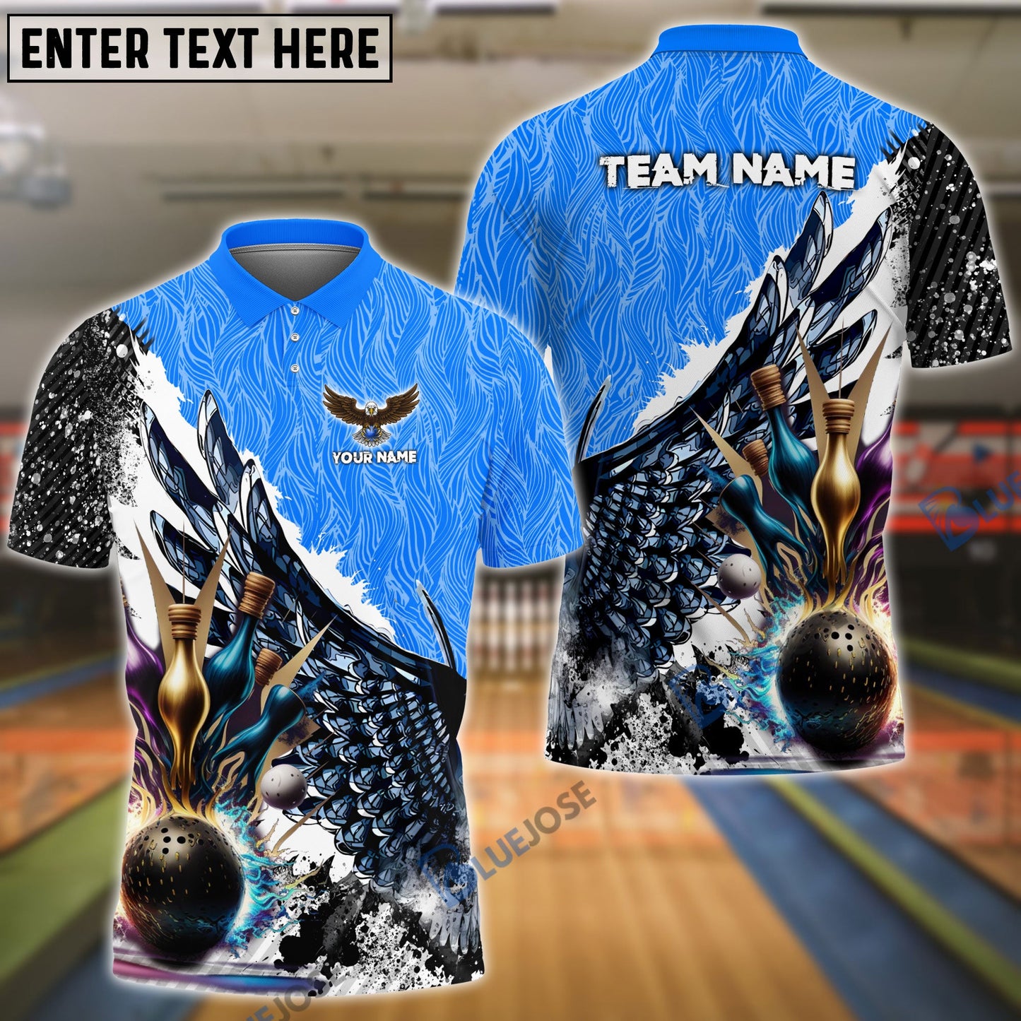 Frenzideas Wing Bowling And Pins Pattern Customized Name, Team Name 3D Shirt (4 Colors)
