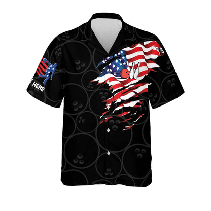 Frenzideas USA Flag Patriotic Button-Down Personalized Name Hawaiian Shirt