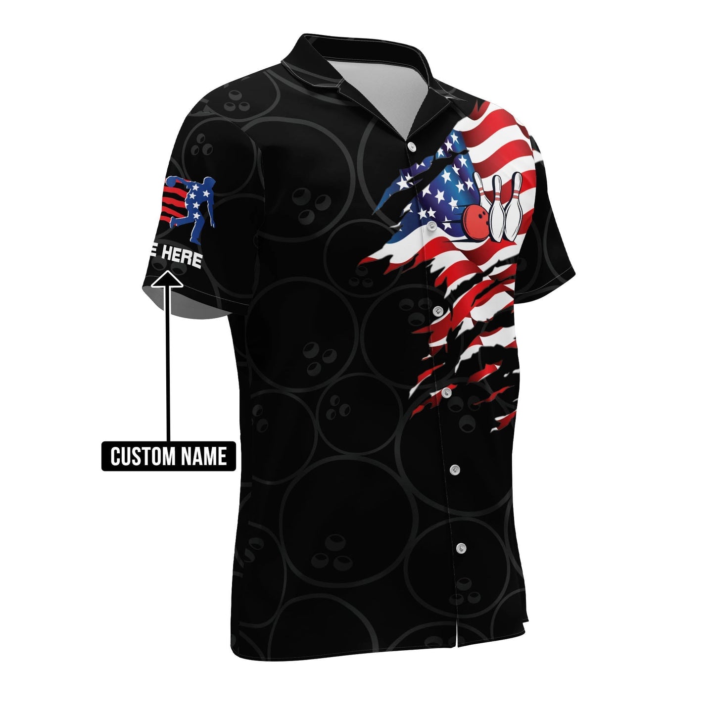 Frenzideas USA Flag Patriotic Button-Down Personalized Name Hawaiian Shirt