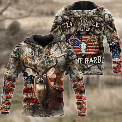 Frenzidea USA Flag Deer Hunting All Over Printed 3D Shirts