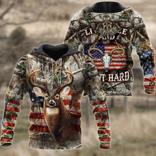 Frenzidea USA Flag Deer Hunting All Over Printed 3D Shirts