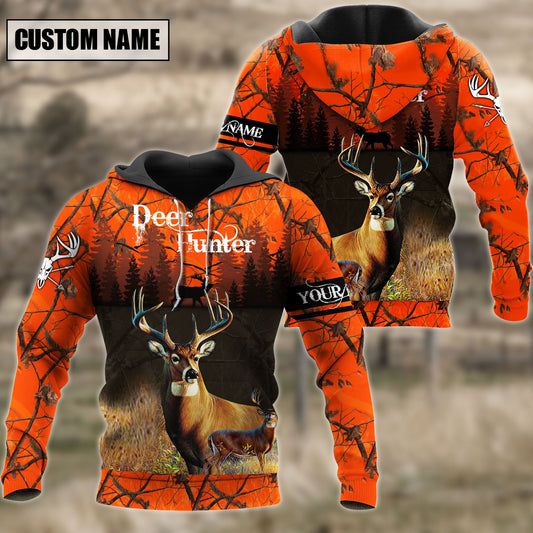 Frenzidea Personalized Name Deer Hunting Orange Green Camo 3D Shirts