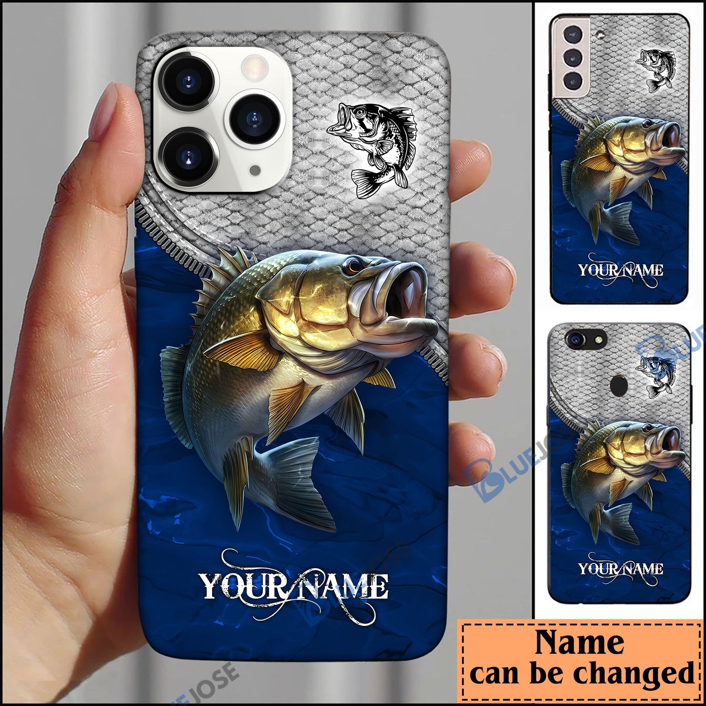 Frenzidea Bass Fishing Blue Personalized Name Phone Case