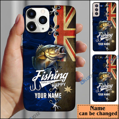 Frenzidea Bass Fishing Blue Flag Personalized Name Phone Case (USA, CA, AU)