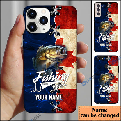 Frenzidea Bass Fishing Blue Flag Personalized Name Phone Case (USA, CA, AU)