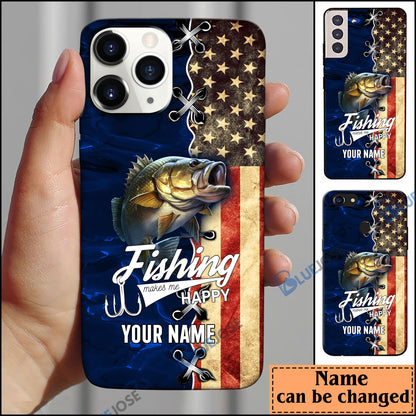 Frenzidea Bass Fishing Blue Flag Personalized Name Phone Case (USA, CA, AU)