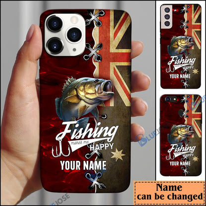 Frenzidea Bass Fishing Red Flag Personalized Name Phone Case (USA, CA, AU)