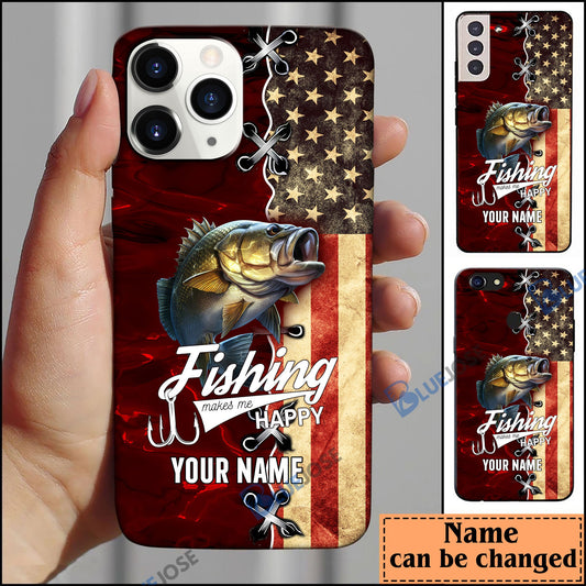 Frenzidea Bass Fishing Red Flag Personalized Name Phone Case (USA, CA, AU)