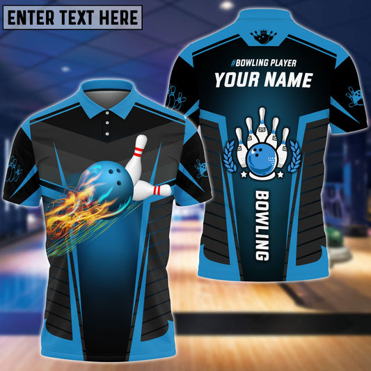 Frenzideas The Blue Bowling Ballin Flames Breaks White Skittles Personalized Name 3D Shirt