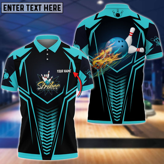 Frenzideas Strikes Blue Bowling Ball Crashing The Pins Personalized Name 3D Shirt