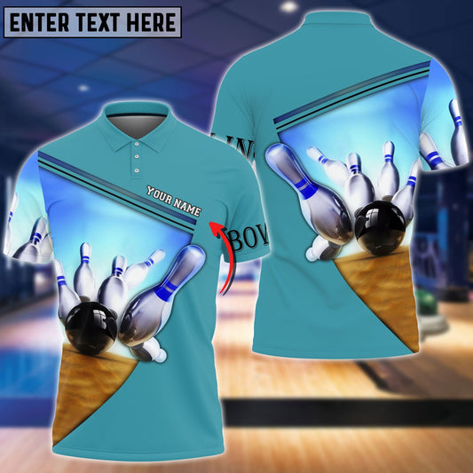 Frenzideas Ten Pin Bowling Blue Colorful Personalized Name 3D Shirt