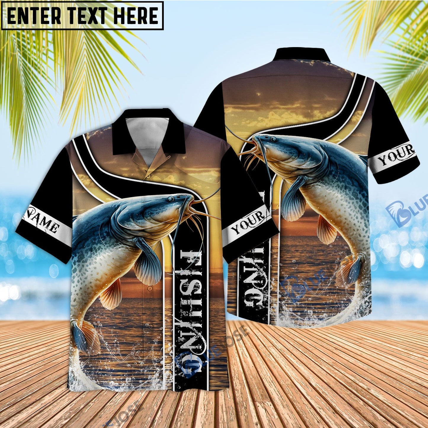 Frenzidea Catfish Fishing Sunset Custom Name 3D Shirt