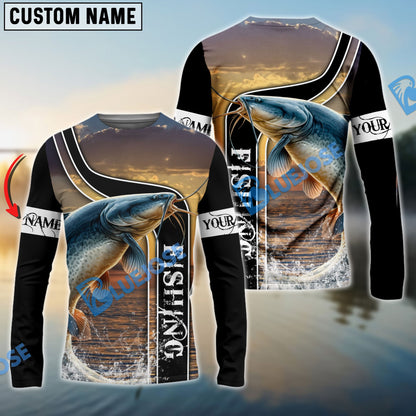 Frenzidea Catfish Fishing Sunset Custom Name 3D Shirt